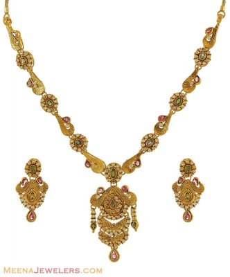 Gold Indian Antique Necklace Set ( Antique Necklace Sets )