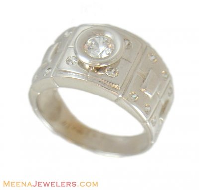 18Kt White Gold Mens Ring ( Mens Signity Rings )