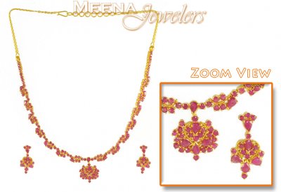 22Kt Gold Ruby Necklace Set ( Ruby Necklace Sets )