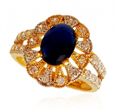 22KT Gold Blue Sapphire Ring ( Ladies Rings with Precious Stones )