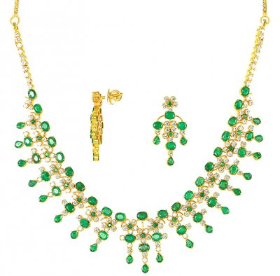 22k Emerald And Cubic Zircon Set ( Emerald Necklace Sets )