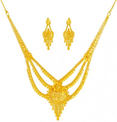 22 karat Gold Necklace Earring Set ( 22 Kt Gold Sets )