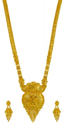 22kt Gold Long Necklace Earring Set ( Bridal Necklace Sets )