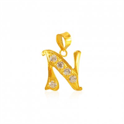 22K Gold Pendant with Initial (N) ( Initial Pendants )