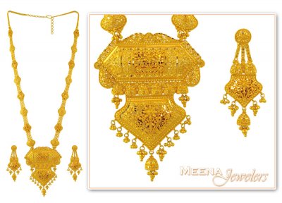 22Kt Gold Long Bridal Necklace Set ( Bridal Necklace Sets )