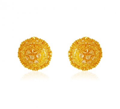 22K Gold Circle Earrings ( 22 Kt Gold Tops )