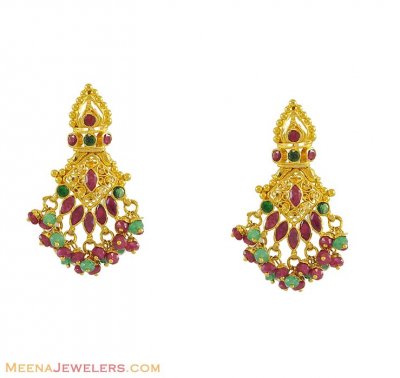 Indian Gold Earrings with Precious Stones ( Precious Stone Earrings )