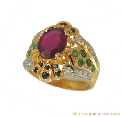 Gold Ruby, Emerald Sapphire Ring ( Ladies Rings with Precious Stones )