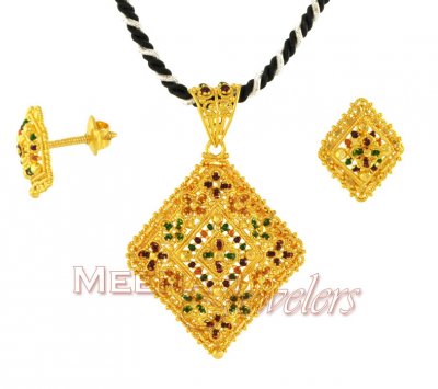 MeenaKari Pendant and Earrings Set ( Gold Pendant Sets )