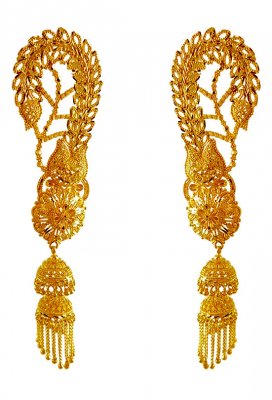22k Gold Designer Jhumki Earrings ( Long Earrings )