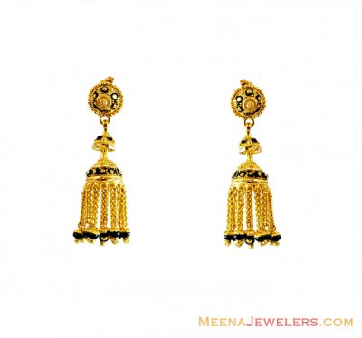 22K Black Meena Jhumki Earrings ( 22Kt Gold Fancy Earrings )
