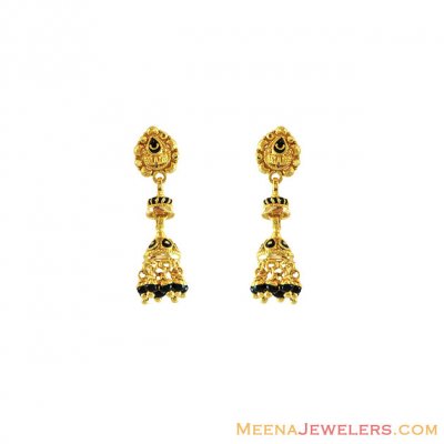 22k Gold Meenakari Jhumki Earrings ( 22Kt Gold Fancy Earrings )
