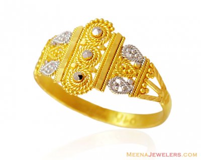 22k Fancy 2 Tone Light Weight Ring ( Ladies Gold Ring )