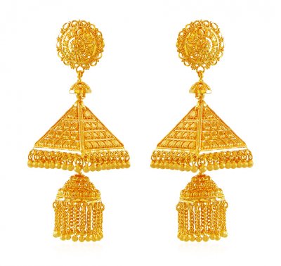 22Kt Gold Chandelier Earrings ( Exquisite Earrings )