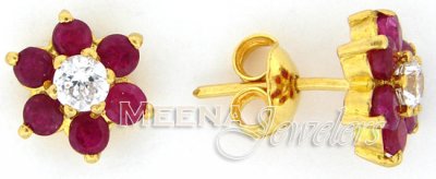 22 Kt Gold Ruby Earrings with CZ ( Precious Stone Earrings )