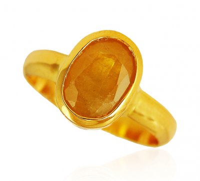22kt Gold Ring With Pokraj ( Ladies Rings with Precious Stones )