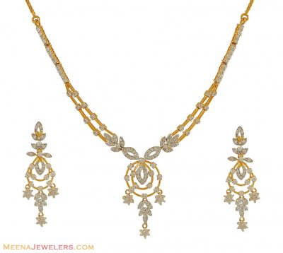 22K Gold Fancy Signity Necklace Set ( Gold Designer Sets )