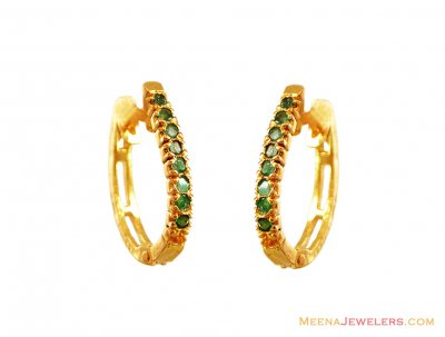 Oval Hoop Emerald Studded Earrings  ( Precious Stone Earrings )