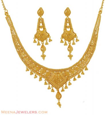 Indian Filigree Necklace Set (22K Gold) ( 22 Kt Gold Sets )