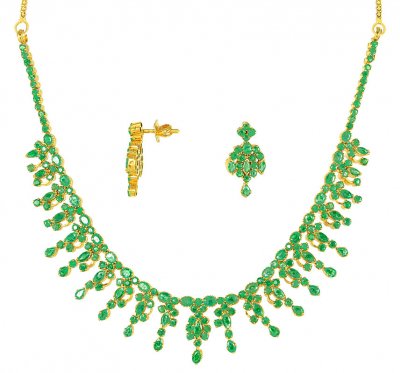22K Emerald Necklace Set ( Emerald Necklace Sets )