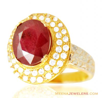 Gold Designer Ruby Studded Ring  ( Ladies Rings with Precious Stones )