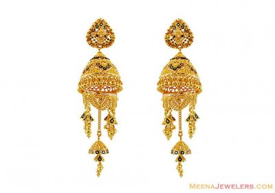 22k Meenakari Chandelier Earrings ( 22Kt Gold Fancy Earrings )