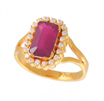 Gold Ruby and Cz Ring ( Ladies Rings with Precious Stones )