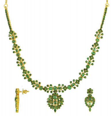 22Kt Gold Emerald Necklace Set ( Emerald Necklace Sets )