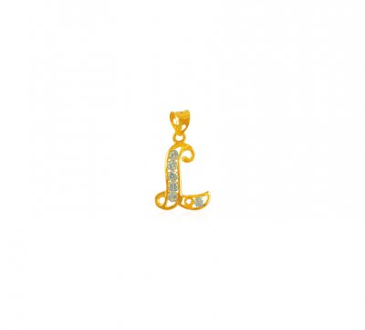22K Gold Pendant with Initial (L) ( Initial Pendants )