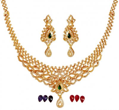 18K  Gold Diamond Necklace Set ( Diamond Necklace Sets )