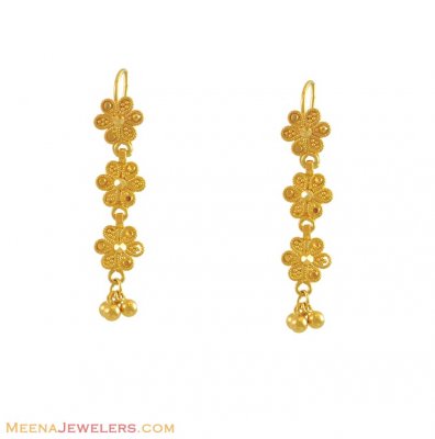 22k Gold Floral Earrings ( 22Kt Gold Fancy Earrings )