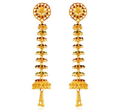 Layered Meenakari Gold Earrings ( Long Earrings )