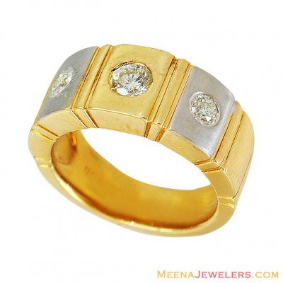 18kt Mens Two Tone Solitaire Band  ( Diamond Rings )