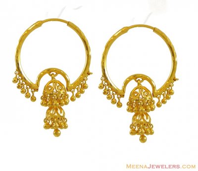 Yellow Gold Bali (22 Karat) ( Hoop Earrings )