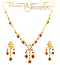 22 Kt Gold Ruby and Pearl Set ( Combination Necklace Set )