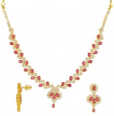 22Kt Gold Ruby and CZ  Set ( Ruby Necklace Sets )