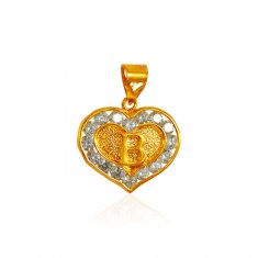 22k Gold Initial B Pendant with CZ