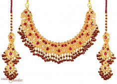 Gold Set with Ruby and Pearls ( Combination Necklace Set )
