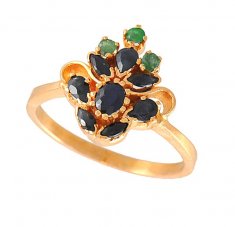 Gold Ring with Emerald & Sapphire  ( Ladies Rings with Precious Stones )