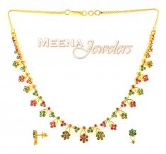 22Kt Gold Ruby and  Emerald Set ( Combination Necklace Set )
