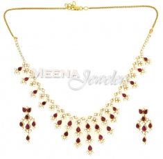 22 Kt Gold Ruby And Cubic Zircon Set ( Combination Necklace Set )