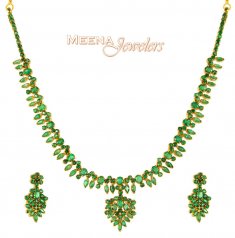 22Kt Gold Emerald Necklace Set ( Emerald Necklace Sets )