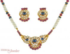 22KT RUBY, SAPPHIRE, PEARL, CZ SET ( Combination Necklace Set )