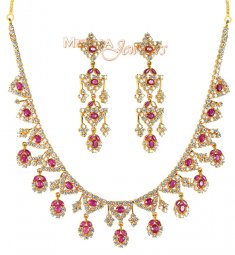 22Kt Gold Ruby and CZ Necklace ( Combination Necklace Set )
