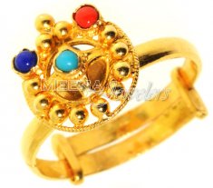 Gold Ring with Turquoise, Coral and Lapis ( Ladies Rings with Precious Stones )