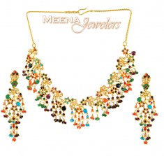 Gold Designer Navaratna Necklace ( Precious Stone Sets )