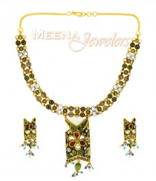 22Kt Antique Gold Necklace Set ( Antique Necklace Sets )