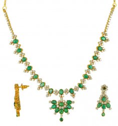 22kt gold Emerald CZ Set ( Combination Necklace Set )