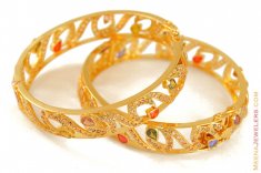 Gold Antique Bangles with Colored Stones ( Antique Bangles )