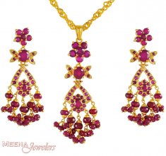 22Kt Pendant Set with Ruby ( Precious Stone Pendant Sets )